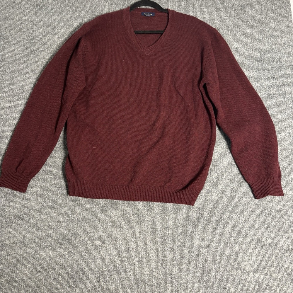 Club Room Sweater Mens XL Burgundy Lambswool V-Neck Knit Pullover Solid Classic